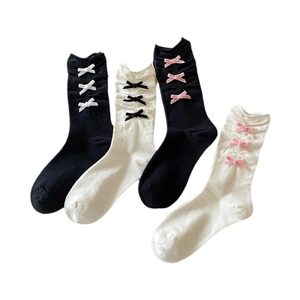 Sweet ballet style mid-calf socks with bows in black and white options