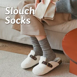 Thick imitation cashmere knit slouch socks for women in dark grey winter style