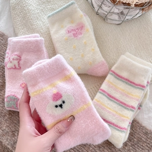 Verdickte Winter Wadenhohe Socken Australischer Samt Warm Flauschig Cartoon Hund Bär Herz Süße Lounge Für Frauen