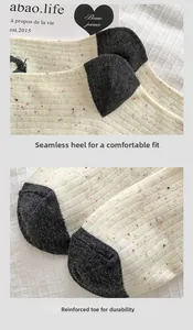 Detail of seamless reinforced heel and flat toe cap on colorful flecked yarn socks
