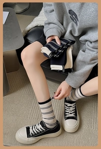Detail of striped cotton crew socks featuring premium elastic cuffs and soft knit texture