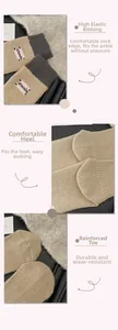 Detailed knit texture of beige mid-calf socks featuring reinforced heel and contrast toe