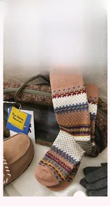 Macro shot of Fair Isle knit socks with vintage patterns and cozy winter textures