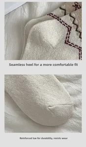 Detail of oatmeal knit socks showing reinforced toe and seamless heel construction