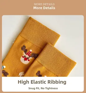 Detailed macro view of high-elasticity ribbed cuff on festive Christmas reindeer socks