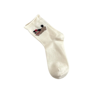 Cozy wool crew socks with cute cartoon puppy embroidery in minimalist off-white style