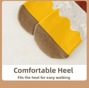 Detail of comfortable knitted ergonomic heel design on colorful patterned mid-tube socks