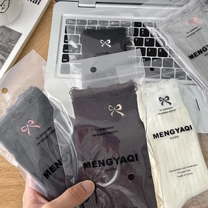 Multi-color cotton mid-calf socks with bow embroidery in premium gift packaging