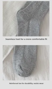 Detail of the seamless heel and reinforced toe on these gray knit rib socks