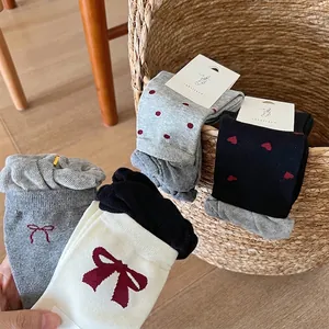 Chic Korean-style cotton mid-calf socks with cute bowknot and polka dots for autumn