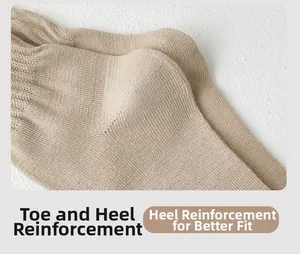 Macro shot of reinforced heel detail on beige knit socks for enhanced durability and fit