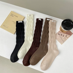 Women Slouch Socks Cotton Blend Ribbed Calf High Socks Japanese JK Style With Fabric Label Versatile Retro Hosiery