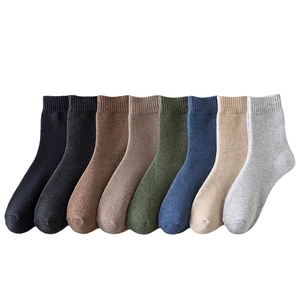 Eight pairs of thick thermal crew socks for men in various Morandi solid colors