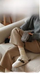 Detailed texture of thick ribbed cotton thermal crew socks in assorted neutral winter colors