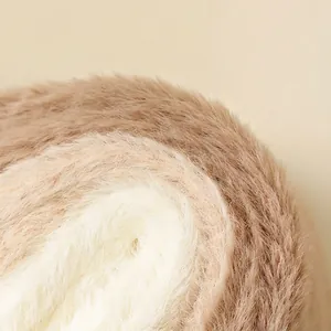 Thick warm mink velvet crew socks for women with soft fluffy texture in solid beige