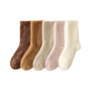 Thick warm mink velvet socks for women in earth tones and soft coral fleece materials