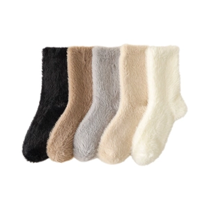 Five pairs of thick mink velvet thermal socks for women in various neutral solid colors
