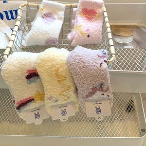 5-pack soft coral fleece winter socks for women with cute star and heart patterns
