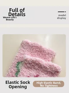 Detail of high-elasticity pink coral fleece sock cuff with soft and thick thermal texture