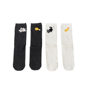 Japanese style 4-pack cotton crew socks for women featuring cute cartoon animal embroidery