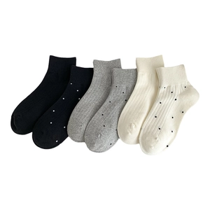 Women's cotton ankle socks set in black, grey and beige with polka dot and solid patterns
