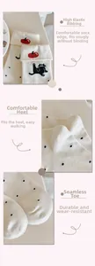 Detailed views of cotton socks showing elastic cuffs, heel support, and flat-sewn toe