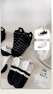 Detailed close-up of cute panda embroidery on breathable cotton low cut ankle socks