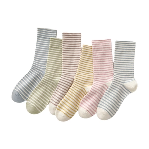 Confezione da 6 paia di calze a righe in cotone da donna in colori pastello vivaci