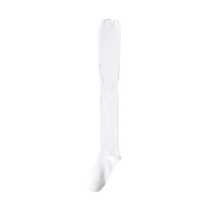 White cotton ribbed over-the-knee socks for children featuring minimalist vertical stripes