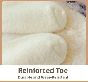 Close-up of reinforced toe detail on thick warm plush socks for durable winter wear