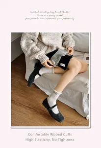 Detailed view of the delicate ruffled edges and vertical ribbed texture on cotton socks