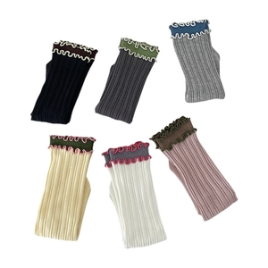 Pack of 6 pairs ruffled edge mid-calf cotton socks in various neutral and pastel colors