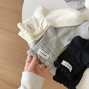 Sweet ruffled lace crew socks in white grey and black for balletcore style look