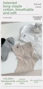 Breathable mesh cotton socks with embroidered bow detail and honeycomb ventilation holes