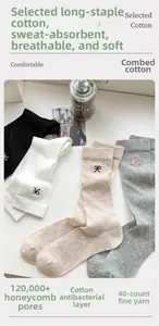 Close-up of mesh knit socks with bow embroidery and breathable honeycomb texture