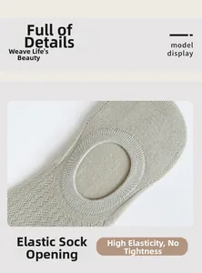 Detail of high-elasticity grey invisible sock cuff showing the premium knit texture