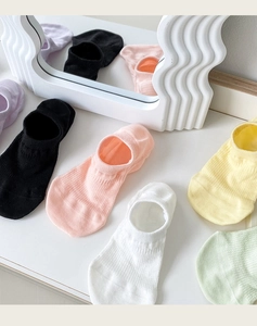 Breathable mesh ankle socks for women in various pastel colors including pink and yellow