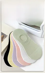 Detailed view of pastel invisible boat socks with breathable mesh texture in six colors