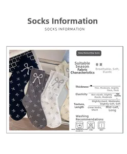 Detail view of knit crew socks with bow jacquard and distressed cutout design