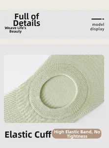 Detail shot of the elastic ribbed cuff of a light green no-show sock for women