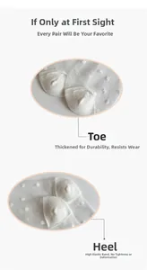Detailansicht der verstärkten Zehenpartie und elastischen Ferse an weißen Polka-Dot-Socken