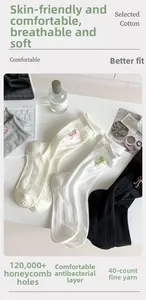 Détail de chaussettes en maille respirante avec structure alvéolée et broderie