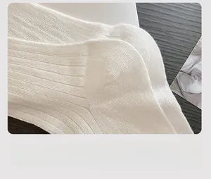 Close-up detail of reinforced heel construction on white ribbed cotton knit socks
