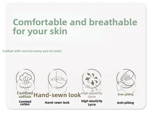 Features of combed cotton socks showing anti-pilling, manual toe seam and high elasticity fabric