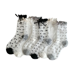6er-Pack ultradünne Damen-Netzsocken mit süßen Schleifen und Polka-Dot-Mustern