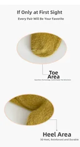 Detail of seamless toe and reinforced heel on mustard yellow winter fleece socks