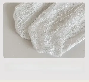 Macro detail of the smooth toe seams and delicate lace knit texture on white socks