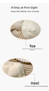 Detail of cream wool socks showing seamless toe and reinforced heel for durability