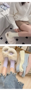 Detailed view of soft fleece winter socks in macaron colors for women with warm lining