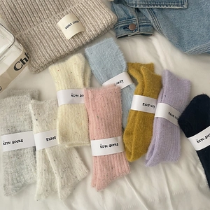 Women Crew Socks Winter Warm Fuzzy Plush Faux Mink Soft Thick Speckled Knit Colorful Japanese Style Casual Breathable